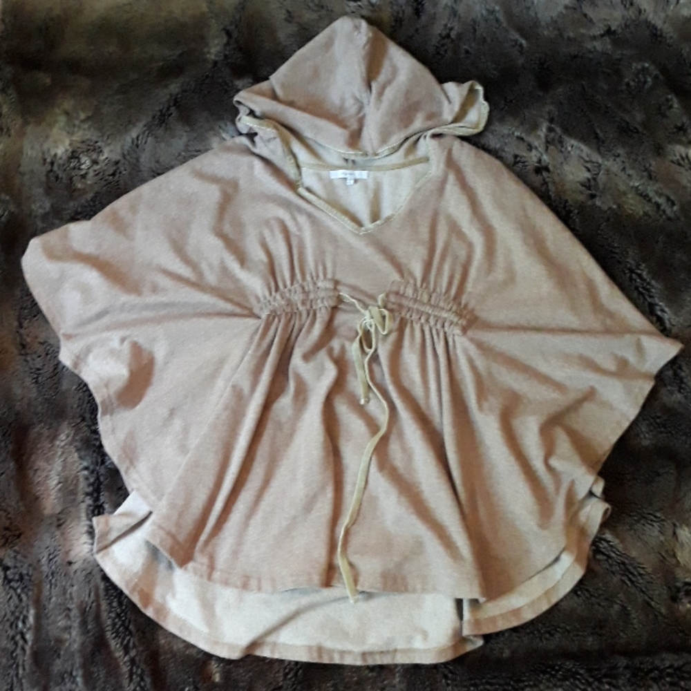 Mystree Hooded Knit Poncho w/ Velvet Accents